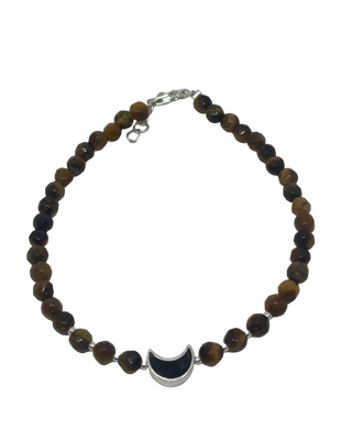 Tigerøye armbånd med sølvbelagt måne