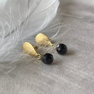 Sort Turmalin Øredobber Fasettert Gullbelagt