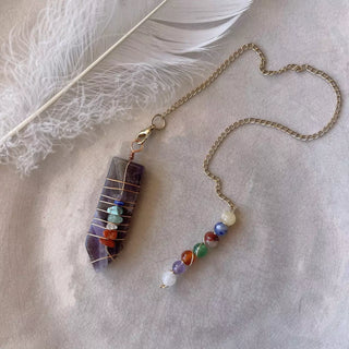 Ametyst m. chakra krystaller Pendel