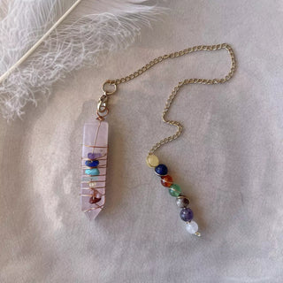 Rosenkvarts m. chakra krystaller Pendel