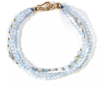 Akvamarin Krystallarmbånd Fasettert Trippel