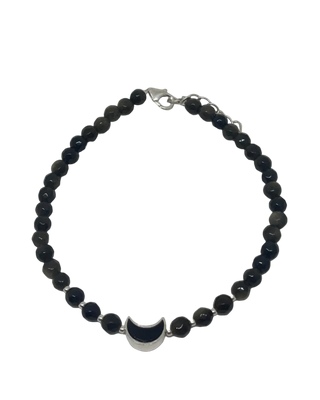 Obsidian armbånd med sølvbelagt måne