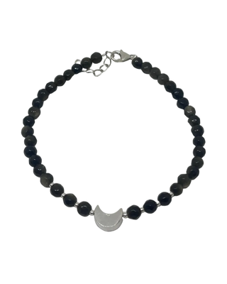 Obsidian armbånd med sølvbelagt måne