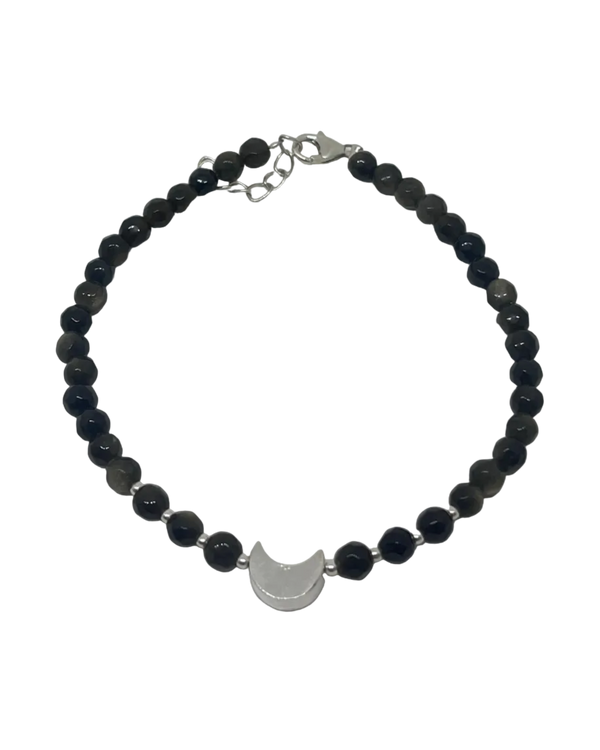 Obsidian armbånd med sølvbelagt måne