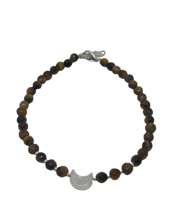 Tigerøye armbånd med sølvbelagt måne