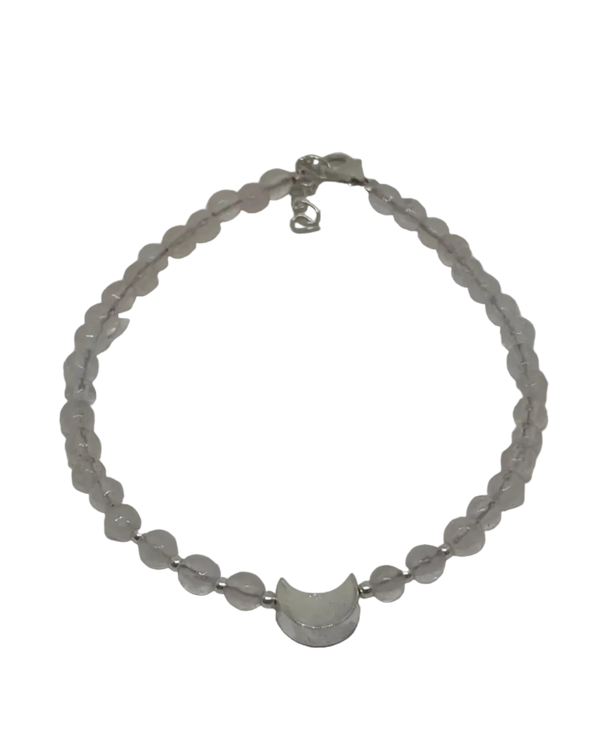 Rosenkvarts armbånd med sølvbelagt måne